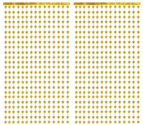 2 Stück 1 x 2 m Stern-Folien-Hintergrund, Vorhang, Sterngirlande, Luftschlangen, metallischer Luftschlangen, Fransenbanner, Hintergrund, Lametta, Fransen, Party, Fotohintergrund für
