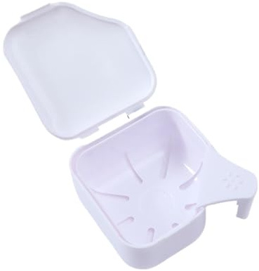 SQOYEI Boite Gouttiere Dentaire Conteneurs Dentaire pour Trempage, avec Panier de Vidange Poignée, Boite a Dentier Adulte Portable Multifonctionnel Boite Appareil Dentaire(Blanc)