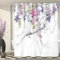 Cortina de ducha rústica con flores de glicinia, color blanco, mármol, morado, malva, poliéster, divisor para bañera, 100 x 150 cm, lavable a máquina
