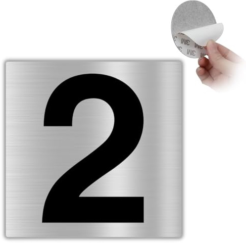 LEIASA | Numéro Autocollant Maison - 10x10 cm - Aluminium - N° 2 - Numéro Appartement Hôtel - Numérotation Portes - Intérieur et Extérieur - Numéro de Porte - Numéro 2 (Numéro 2)