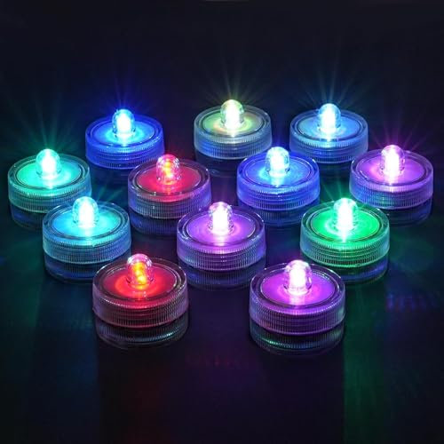 PRECORN Lot de 12 bougies chauffe-plat LED, avec changement de couleur, étanches, à piles, pour Halloween, décoration de fête, de mariage, sans flamme