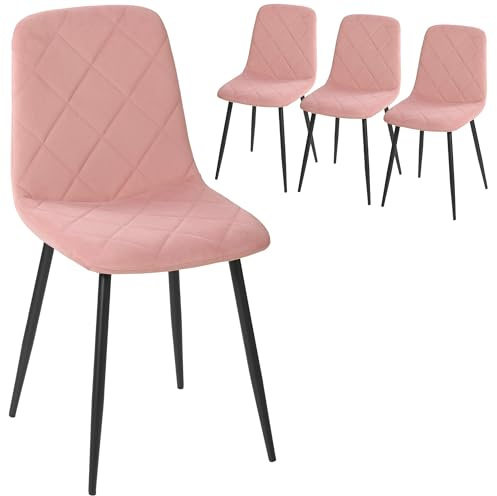 HOMCOM Esszimmerstühle 4er Set, Küchenstuhl mit Rückenlehne, Rosa | Samtoptik, Modern Sessel Polsterstuhl Stühle, Stahlbeine, für Esszimmer, Esstisch