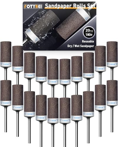 20 Pièces 180 Grains Tambours de Ponçage pour Outil Rotatif Dremel, Manchons de Ponçage avec Tige de 1/8 pour Polissage et ponçage du métal