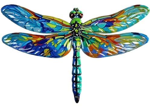 Moruska Metal Dragonfly Garden Wall Decor, Outdoor Metal Wall Art Dragonfly Ornaments for Garden Fence Patio Yard Porch, Exterior Wall Hangings Decoration