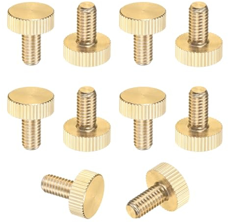 M METERXITY 10-Pack Knurled Thumb Screws, M6x12mm Solid Brass Flat Head Fully Threaded Knobs Bolts Fasteners W Grip for Electronic/Equipment/Industry/Home, Thumbscrew Threaded Knurled Tip