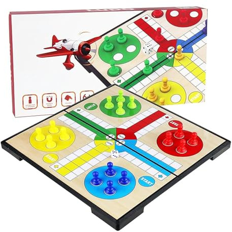 Parchís Plegable Magnético 20×20 cm – Juego de Mesa Barato y Portátil para 4 Jugadores – Tablero con Espacio para Guardar Fichas y Dado, Ideal para Viaje y Familia