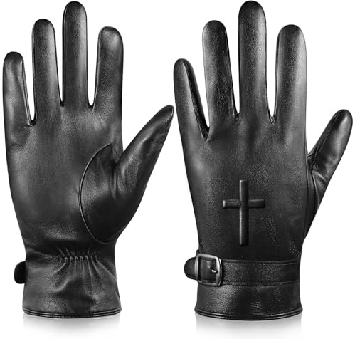 Aegend Black Leather Gloves Men, Genuine Sheepskin Winter Warm Touchscreen Motorcycle Gloves with Cashmere Lining for Cold Weather Driving
