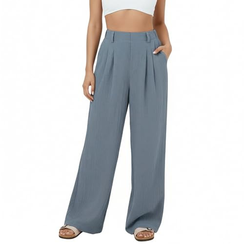Neteson Pantalones Mujer Verano Anchos Cintura Alta Pantalon de Pierna Recta Suelto Rectos Pantalones Trabajo Oficina Elegante Casual Largos Pantalón de Traje Ligeros Cómodos con Bolsillos