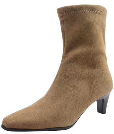 Stövletter för kvinnor svart elegant – stövlar dam klack stövlar varma vinterstövlar damskor eleganta damstövlar bekväma vinterstövlar med stilett klack skaftstövlar velour vinterskor, kaki, 35 EU