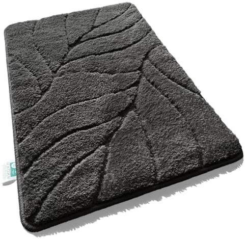 Floordirekt Badteppich - extra flauschig & schnelltrocknend - Badezimmerteppich mit rutschhemmender Rückseite - Badematte Duschvorleger (Maris) (Dunkelgrau, 80 x 150 cm)