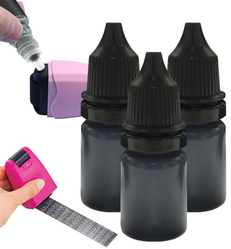 vicloons Stempelfarbe, 3 Stück Datenschutzstempel für Stempelkissen, Stempeltinte Nachfüller set, schnell trocknende Stempeltinten-Nachfülltinte für Briefe, Pakete, Umschläge