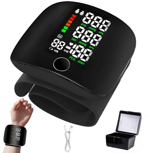 Tensiometro de Muñeca, Tensiómetro De Muñeca con Pantalla Táctil Led, Tensiómetro de Muñeca con Memoria de Lectura de 99x2 & Salida de Voz Automática, Recargable