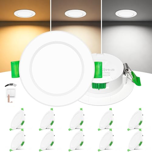 Laiebri LED Einbaustrahler 230V 3-Stufen Dimmbar LED Spots IP44 10er Set | 6W Ultra Flach 25mm Einbauleuchten 55–68mm Lochmaß, Warmweiß Neutralweiß Kaltweiß, Einbauspots für Bad Küche Wohnzimmer Weiß