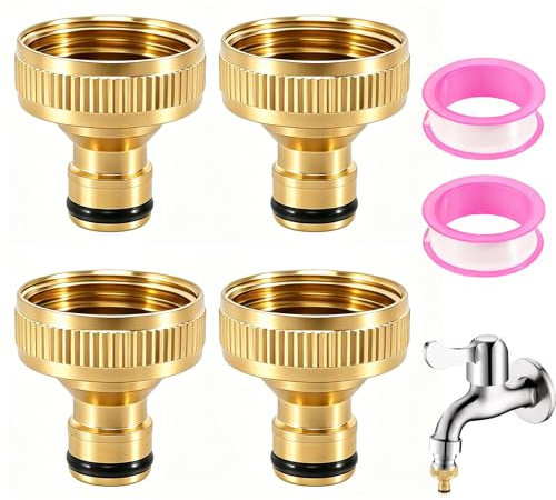 VUTYNKO 4 stycken mässingskrananslutningar, 1 tums trädgårdsslang krankoppling G1 innergänga, Gardena slanganslutning mässing vattenkran adapter med 2 teflonband för trädgårdsbevattning