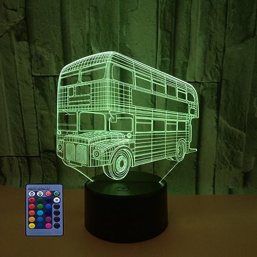 HPBN8 Ltd 3D Bus Illusions LED Lampen Fernbedienung 7/16 Farbwechsel Acryl Berühren Tabelle Schreibtisch-Nacht licht mit USB-Kabel für Kinder Schlafzimmer Geburtstagsgeschenke Geschenk