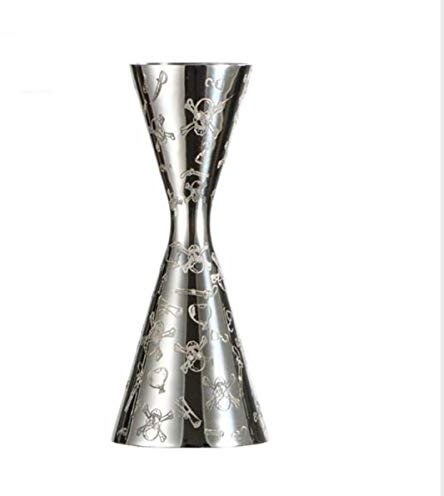 Misurino per cocktail in acciaio inox con doppio alcol, misura giapponese, 30 ml/60 ml, con teschio inciso