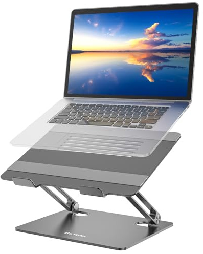 BoYata Laptop Ständer, Mehrwinke mit Lüftungsschlitzen, Verstellbarer Notebook Ständer, Kompatibel für Laptop (11-15 Zoll) Einschließlich MacBook Pro/Air, Dell, Samsung, HP (Grau) | Stabiler & Belüfteter Notebookständer, Ergonomisch Höhen & Winkelverstellbar, Faltbarer Laptop Riser für Schreibtisch(10–15)