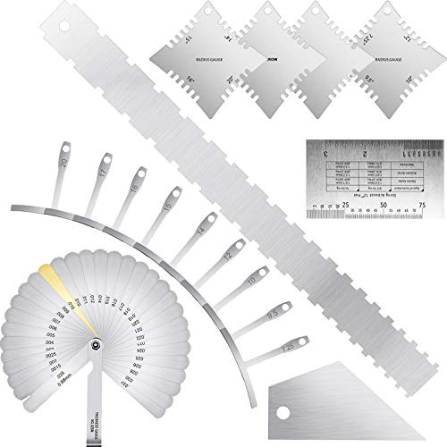 Gitarrenbauer-Werkzeug-Set, Gitarrenradius-Messgerät, Saiten-Lineal, Fühlerlehre, Gitarren-Kerb-Radius-Messgerät, Gitarrenhals gekerbt, gerader Rand, Bundwippe für E-Gitarre, 17-teilig