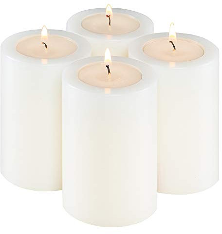 Sin! 4er Set Teelichthalter Trend warmweiß - ∅ 6 cm/Höhe 8 cm, Dauerkerze mit Teelicht in Kerzenform - Teelichtkerze in Kerzenoptik - Kunststoffkerze mit Teelichteinsatz.