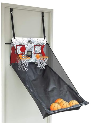 Carromco Basketball Indoor Faltbar 1-2 Spieler elektronischer Zähler Sound | TestLCD-ZÄHLER & TÜRMONTAGE: Wurfspiel mit höhenverstellbarer Rückwand. Elektronisches Basketballspiel inkl. 4 Bällen.