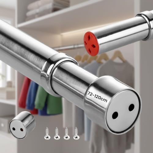 72-120cm Heavy-Duty Extendable Wardrobe Rail: Sturdy Hanging Rod for Closet | Wide-Span Stable Expandable Clothes Rail with Sockets & Screws - for Dresses T-Shirts & Light Coats in Walk-in Wardrobes