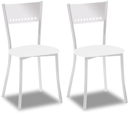 ASTIMESA Dos Sillas de Cocina con Motivos geométricos y Asiento Blanco Estructura de Metal Blanco
