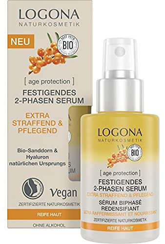 LOGONA Naturkosmetik Anti-Aging Gesichtsserum für reife Haut, Veganes und festigendes 2 Phasen Serum, Mit Hyaluron und Bio-Sanddorn, age protection, 30 ml