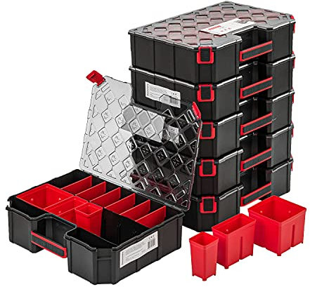6 scatole XXL per piccoli oggetti con coperchio trasparente, per riporre gli attrezzi, con scomparti estraibili
