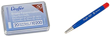 Läufer 10200 Ersatzfasereinsätze für Läufer Glasfaserradierstift, 20 Ersatzpinsel & 69119 Glasfaserradierstift zum Radieren, Säubern und Reinigen, nachfüllbarer Glasradierer mit Metallspitze