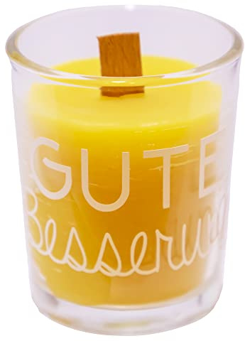 Bienenwachskerze im Glas mit Holzdocht Gute Besserung