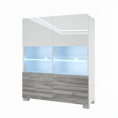BELINI Kommode Sideboard Set 1 mit LED-Leuchten, Weiß/Glamour Holz | Wohnzimmer Schlafzimmer Hochschrank, Super-Soft-Touch-System zum sanften Schließen aller Scharniere