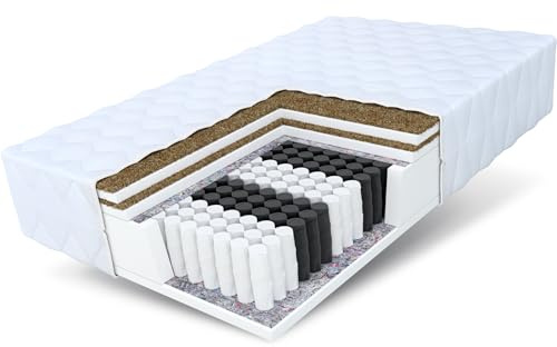 FDM Matratze 90x200 cm Härtegrad H3 H5 Höhe 26 cm Taschenfederkernmatratze Kokosfaser-Einlage Polyurethan-Schaum 7 Komfortzonen mit Hypoallergenem Waschbarem Premium-Bezug Oeko-Tex Home MAX