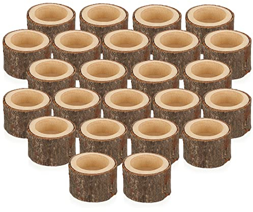 BSTKEY Set mit 24 Teelichthaltern aus Holz, dekorative Votivkerzenhalter, Teelichthalter, Holztischdekoration für Hochzeit, Party, Heimdekoration, 4 cm hoch