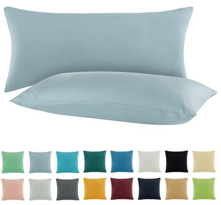 SHC by BaSaTex Jersey Kissenbezug, 2er Pack, 40x60 cm, Rauchblau Hellblau | 100% Baumwolle, Kissenhüllen, Kopfkissenbezug, Nackenkissen Bezug