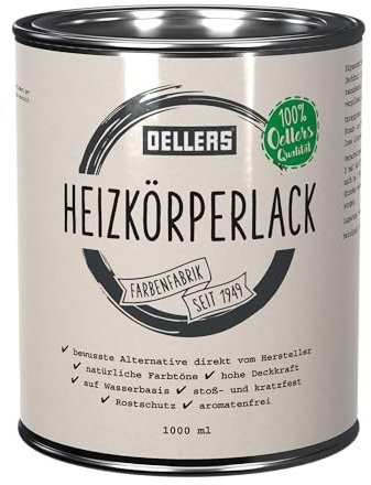 OELLERS Heizkörperlack, 1 Liter, RAL 9001 Cremeweiß, wasserbasierter Decklack, Lackfarbe auf Basis nachwachsender Rohstoffe, schonend für die Umwelt, nachhaltig produziert, auch für außen geeignet