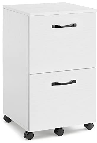 VASAGLE 2-Drawer Filing Cabinet, Mobile File Cabinet for Home Office, Small Rolling Filing Cabinet, Printer Stand, for A4, Letter-Size Files, Hanging File Folders, White OFC040W46