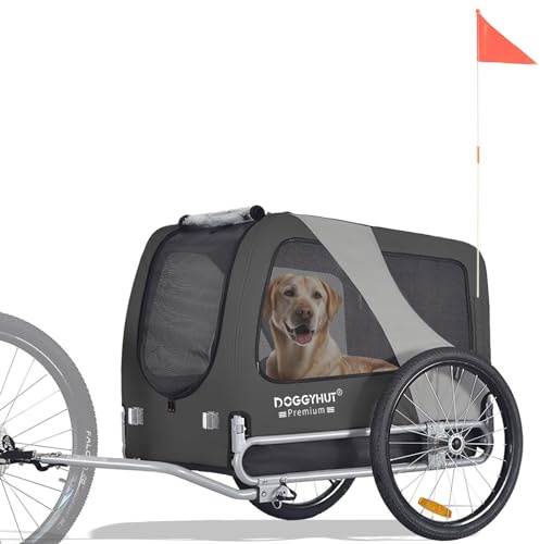 DOGGYHUT® Premium Large Pet Bike Trailer for Medium or Large Dog, Up to 78 lbs,Dog Bicycle Carrier,Low Center of Gravity,Easy Folding Frame (Gray)