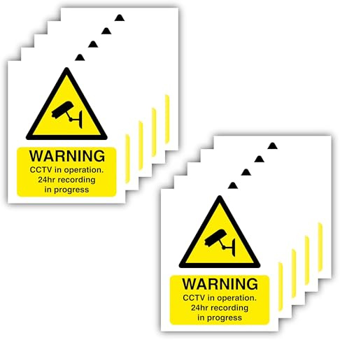 11CM X 9CM Pack of 10 Self Adhesive WARNING CCTV in operation. 24hr recording in progress Sign Vinyl Stickers