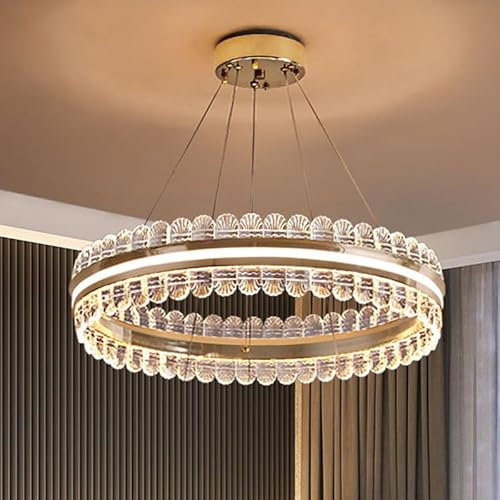 NSXBY Einfacher kreisförmiger Kristallleuchter, moderner Luxus-Kronleuchter, kreatives kreisförmiges Kristalllicht, für Wohnzimmer Esszimmer Schlafzimmer LED-Leuchte,60cm