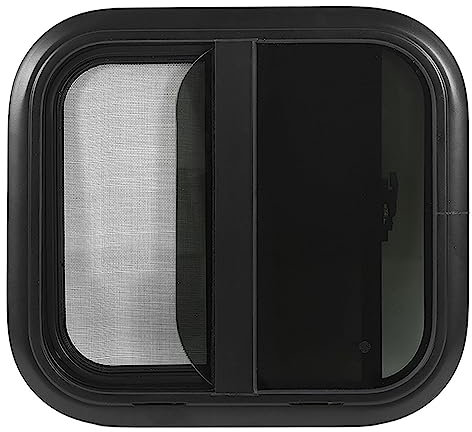 Wohnmobil-Fenster, Wohnmobil-Fenster mit Netz, Abgerundeten Ecken, Push-Pull-Fenster aus Schwarzer Aluminiumlegierung (Anwendbare Wandstärke: 48 bis 53 mm / 1,9 bis 2,1)