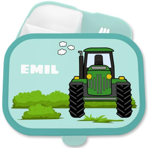 Brotdose Kinder Campus für Mepal - Traktor grün rot blau Trecker Bulldog - 750 ml - Türkis - schulkind junge vesperdose kindergarten bagger traktorfans schlepper schulkinder geschenke