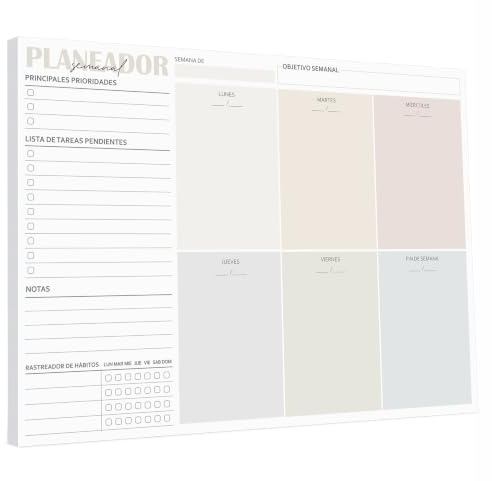 BIROYAL Planificador Semanal A4 con Habit Tracker, Weekly Planner 50 Págs Sin Fecha - Organizador semanal con To-Do List y TOP 3 - Agenda Semanal - Agenda Organizador para Oficina, Escuela y Familia