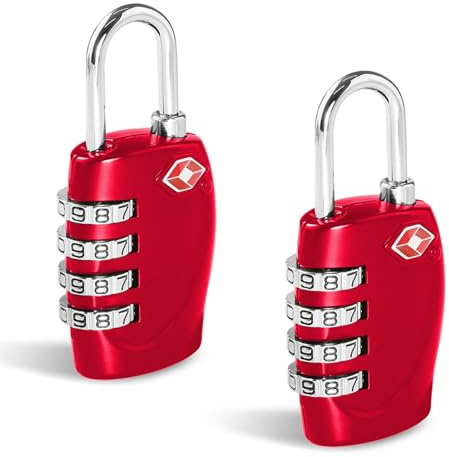 CFMOUR Suitcase Locks, TSA Approved Luggage Locks, 4-dial, Red, 2 Pcs | Resettable 4-Digit Code, Security Travel Combination Padlock, For Suitcases Luggage Case Bag, Gym Lockers, Easy Read Numbers