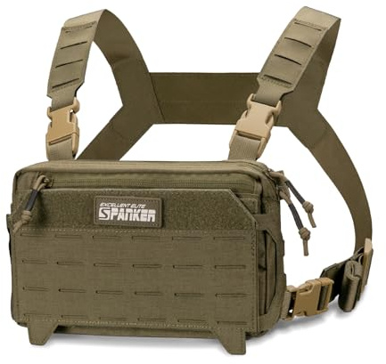 EXCELLENT ELITE SPANKER Poche tactique poitrine pour homme - Gilet militaire - Poche poitrine réglable (Ranger Green)