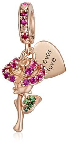 Rimgoris Breloque en argent 925 pour femmes bracelets collier Pendentif en forme de coeur en or rose pour l'amour éternel Breloque pour bracelet de femme