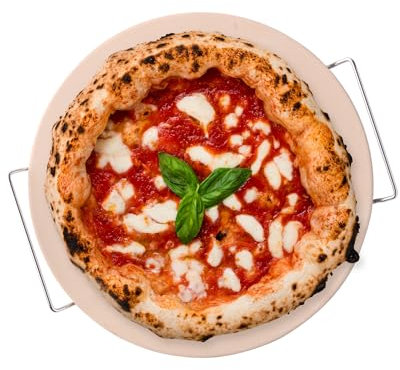 JS Gourmet 15 Inch Round Pizza Stone Set with Stainless Steel Rack and Wheel Pizza Cutter, Even Heat Distribution for Perfect Pizzas