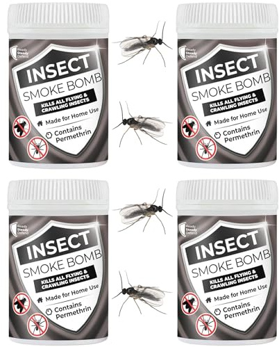 Fungus Gnat & Pest Smoke Bomb - 4 Pack | Quick-Release Permethrin Formula for Rapid Insect Eradication | Non-Staining | Effective in Hard-to-Reach Spaces