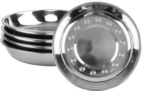 Afromy Set of 4 Deep Plates Dinner, Stainless Steel Dinner Plates, Round Dinner Dish Plate