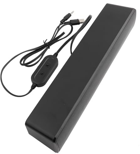 EIMSOAH Wired Stereo Sound Bar USB, 3D Surround Sound System with 3.5mm Input, Wide Compatibility, Volume Control, Classic Black Design for Music Player
