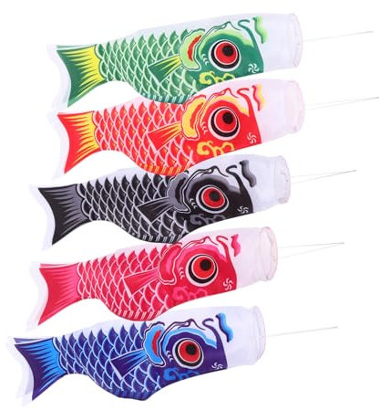 Supvox 5stücke Japanische Karpfenflaggen Aus Strapazierfähigem Für Außenbereich Leicht Aufzuhängen Flattert Im Wind Wie Schwimmende Fische Farbige Dekoration Für Garten Und Terrasse